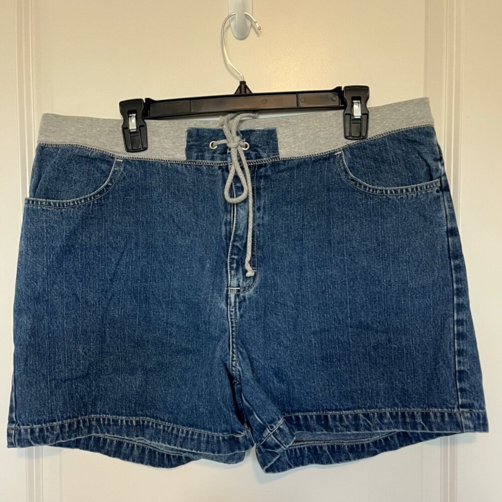 Vtg Lee Riders Jean Denim Shorts Size 18 Gray Knit Waistband & Drawstring Tie